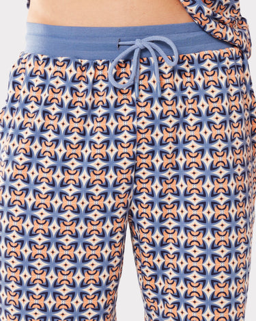 Men's Jersey Orange & Navy Retro Tile Print Crewneck Short Pyjama Set